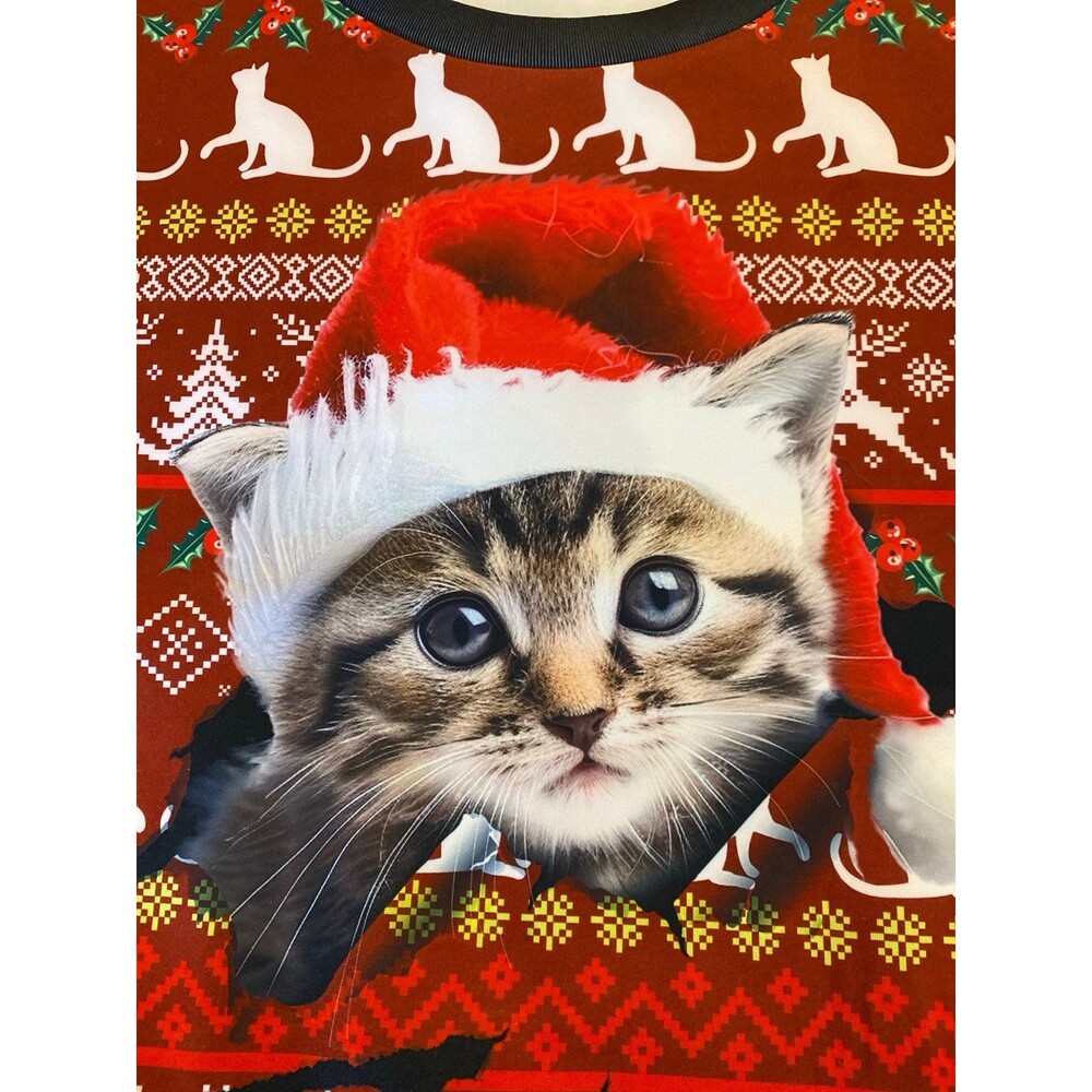 Kitten Christmas Holiday‎ Sweatshirt Santa Hat Feline Cat Reindeer Holly Print